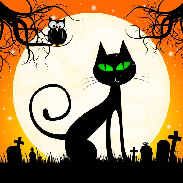Cadılar Bayramı Illüstrasyon Siyah Kedi — Stok fotoğraf