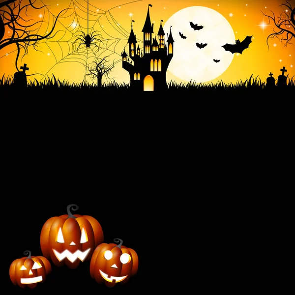 Ilustración Halloween Con Calabazas Castillo Luna —  Fotos de Stock