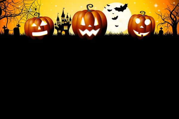 Illustrazione Halloween Con Pumkins Castello Pipistrelli — Foto Stock