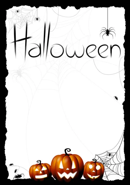Хэллоуин Плакат Тыквы Пауки Черный Кадр Белый Фон — стоковое фото