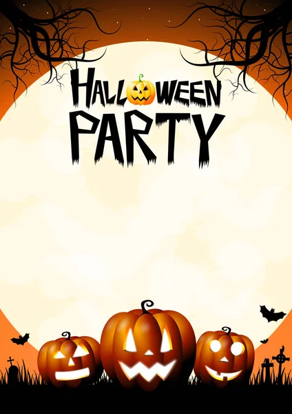 Halloween Party Plakát Šablona Dýně Měsíc Hřbitov — Stock fotografie