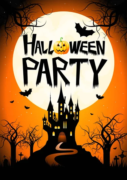 Halloween Party Poster Illustration Fledermäuse Schloss Friedhof — Stockfoto