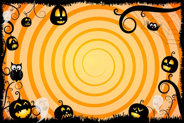 Halloween Illustration Kartenvorlage Mit Kürbissen Geistern Eule — Stockfoto