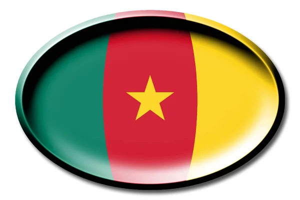 Vlag Van Kameroen Ronde Witte Achtergrond — Stockfoto
