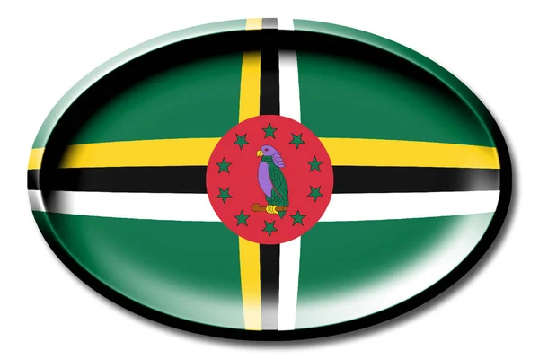 Vlag Van Dominica Ronde Witte Achtergrond — Stockfoto