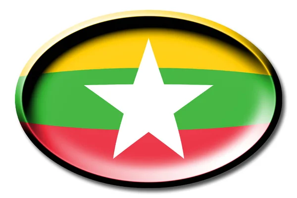 Vlag Van Myanmar Ronde Witte Achtergrond — Stockfoto