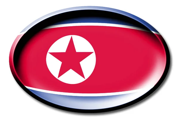 Bandeira Coreia Norte Redonda Sobre Fundo Branco — Fotografia de Stock