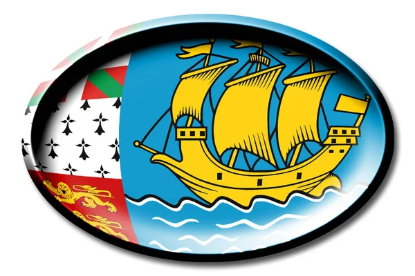 Bandeira São Pedro Miquelon Redonda Sobre Fundo Branco — Fotografia de Stock