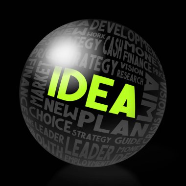 Fikir kavramı - küre şekli, siyah arka plan.