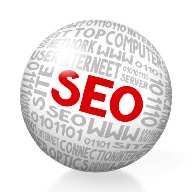 SEO - arama motoru optimizasyonu - beyaz küre arka plan.