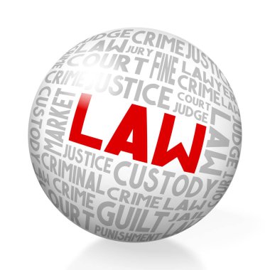 Hukuk kavramı - küre, beyaz arka plan.