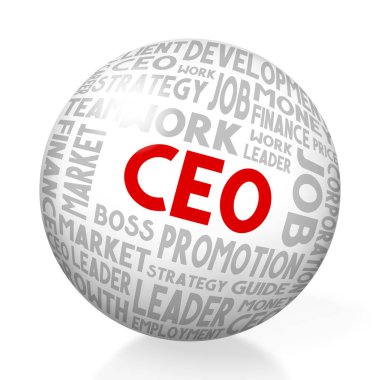 CEO kavramı - küre, beyaz arka plan.