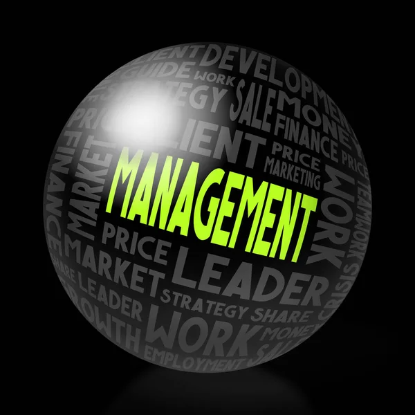 Management Concept Sphere Shape Black Background — Stock Photo, Image
