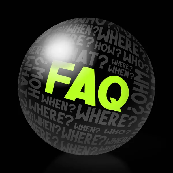 Faq Foire Aux Questions Forme Sphère Fond Noir — Photo