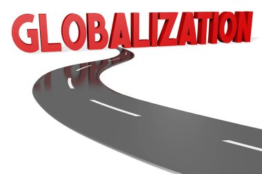 Küreselleşme - yol konsepti, beyaz arka plan.
