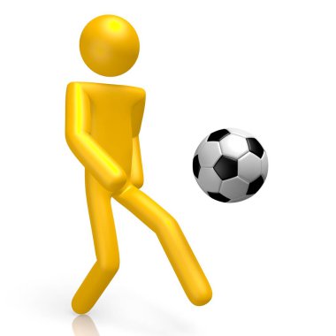 3D sarı çizgi film karakteri, futbol topu
