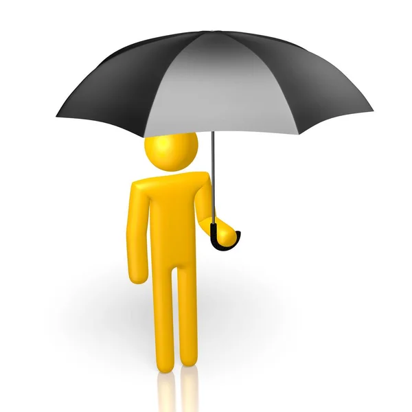 Yellow Cartoon Character Holding Umbrella Insurance Concept — Stock Photo, Image