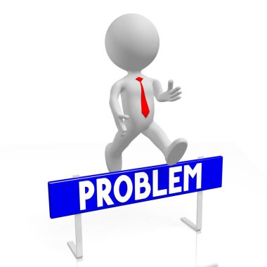 3d çizgi film karakteri bir engel - sorun kavramı atlama