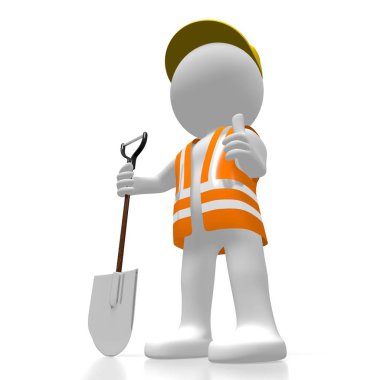 bir kürek ile 3D işçi