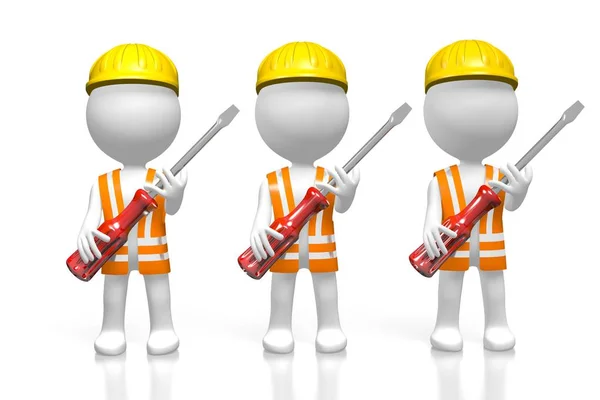 Cartoon Characters Workers Screw Drivers — Stock Photo, Image