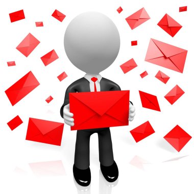 bir zarf - posta kavramı holding 3d çizgi film karakteri