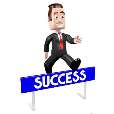 bir engel - başarı kavramı atlama 3d çizgi film karakteri (işadamı)