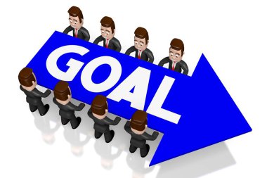 3D iş adamları (çizgi film karakterleri), ok şekli - hedef kavramı