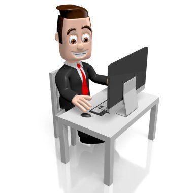 3d işadamı bilgisayarda çalışarak