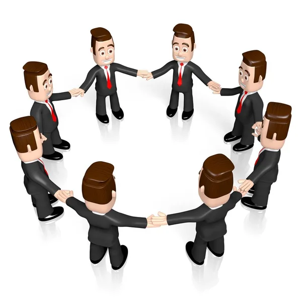 Zeichentrickfiguren Geschäftsleute Stehen Kreis Teamwork Konzept — Stockfoto