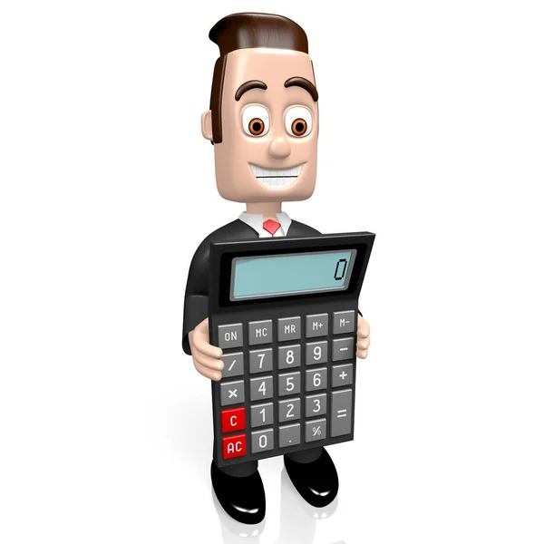 Personaje Dibujos Animados Hombre Negocios Calculadora Retención —  Fotos de Stock