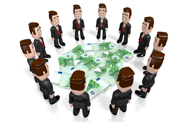 Cartoon Characters Businessmen Standing Circle Money — Stock Photo, Image