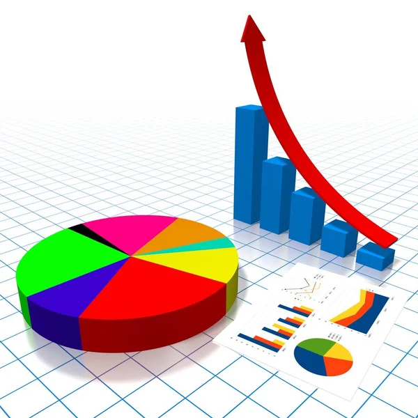 3D business chart illustration, grid in background