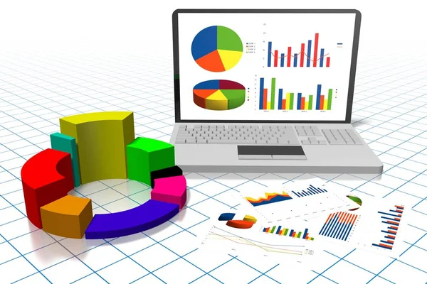 3D business chart illustration, grid in background