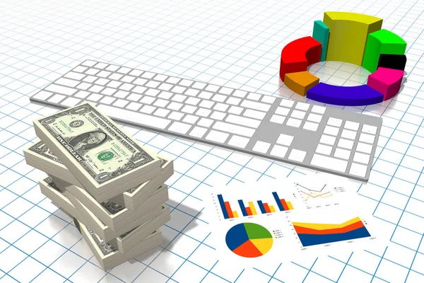 3D business chart illustration, grid in background