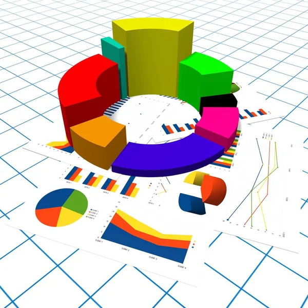 3D business chart illustration, grid in background