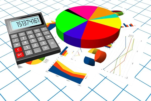 3D business chart illustration, grid in background