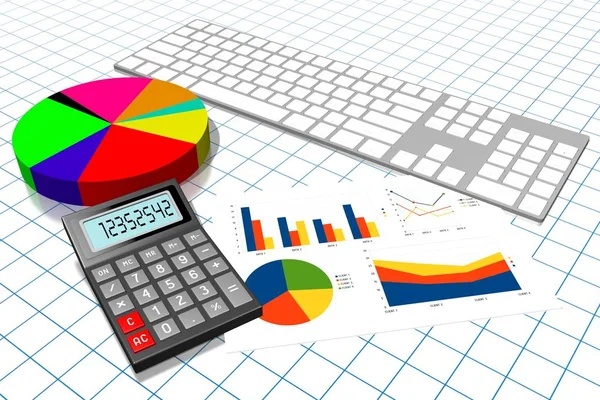 3D business chart illustration, grid in background