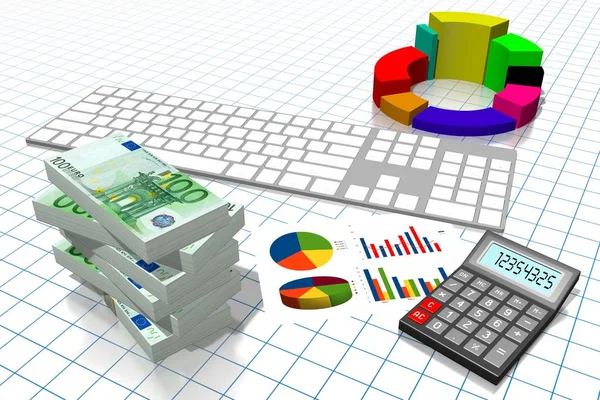 3D business chart illustration, grid in background