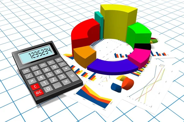 3D business chart illustration, grid in background