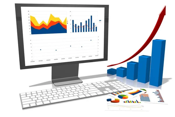 Wykres Biznes Ilustracja Białe Tło — Zdjęcie stockowe