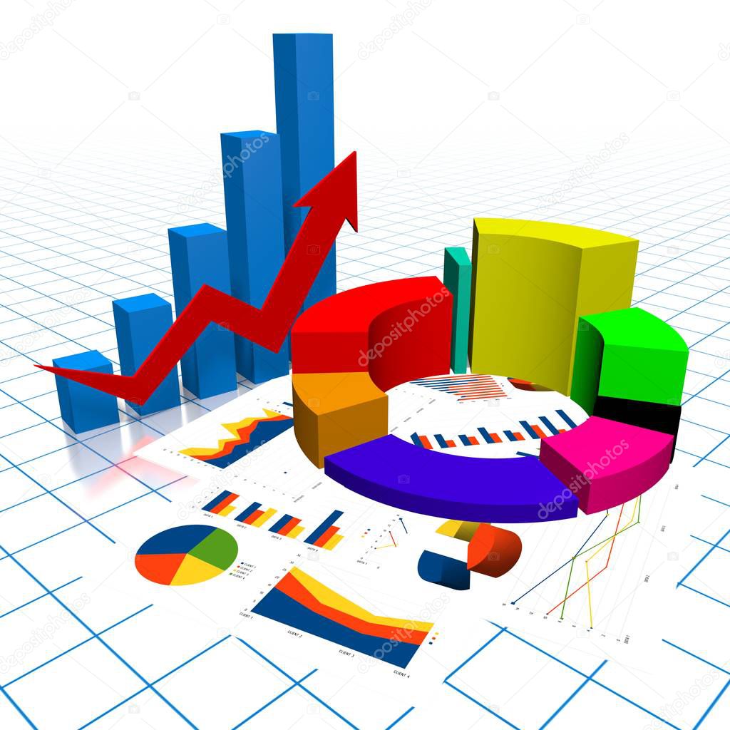 3D business chart illustration, grid in background