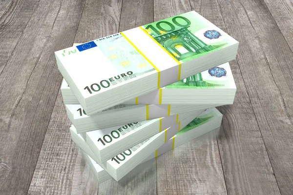 Hundred Euro Bills Wood Background — Stock Photo, Image