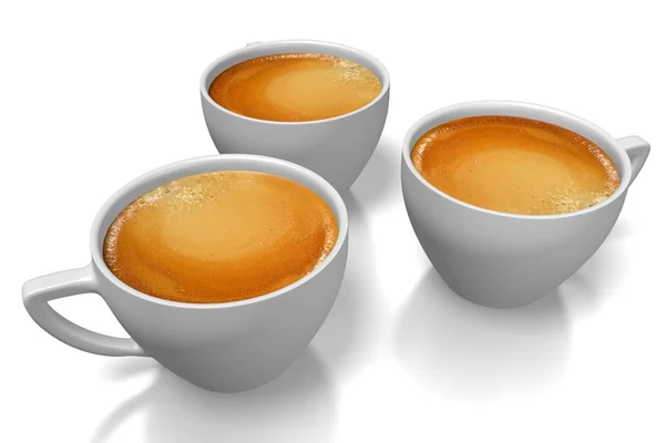 Drei Kaffeetassen Isoliert Auf Weißem Hintergrund — Stockfoto
