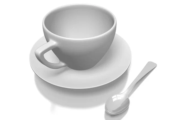 Kahve Fincanı Beyaz Arka Plan Üzerinde Izole Bir Kaşık — Stok fotoğraf