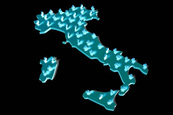 Forma Del Paese Sfondo Nero Italia — Foto Stock
