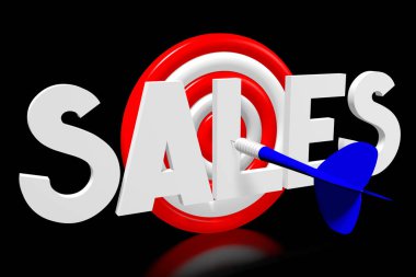 3D kelime / illüstrasyon, siyah arka plan - satış Dart