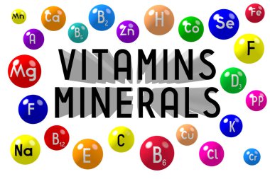 Vitaminler ve mineraller kavramı - 3d çizim