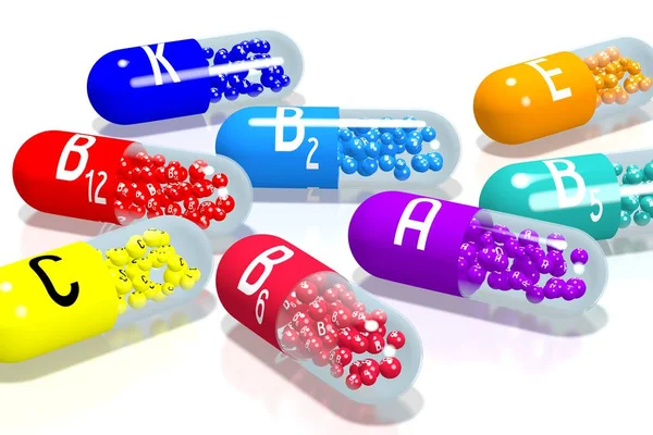 维生素概念 五颜六色的药丸 — 图库照片