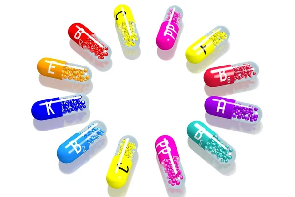 Концепция Витаминов Красочные Таблетки — стоковое фото