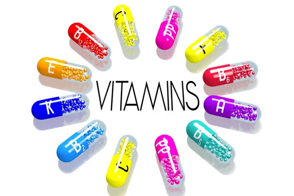 Conceito Vitaminas Pílulas Coloridas — Fotografia de Stock